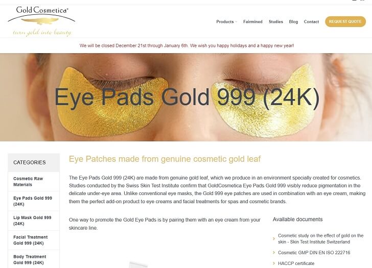 gold cosmetica eye pads factory